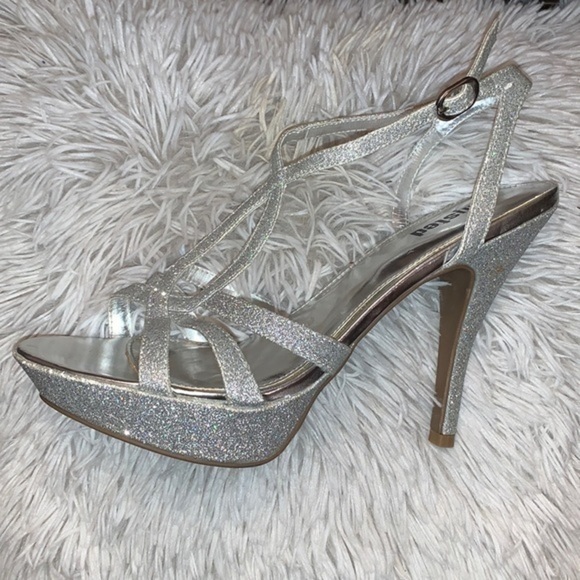 Unlisted Platform Stiletto Heels Silver Sparkle Strappy Shoes Woman’s 9.5 - Picture 1 of 14
